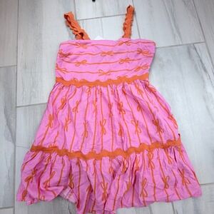 Style U Mulberry and King Bow Tiered Ric Rac Mini Dress Pink Orange Large K8566